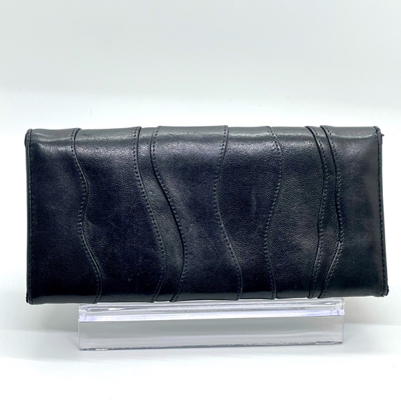 PRADA Black/Nero Nappa Leather Long Wallet stitched wave design - Picture 2 of 13